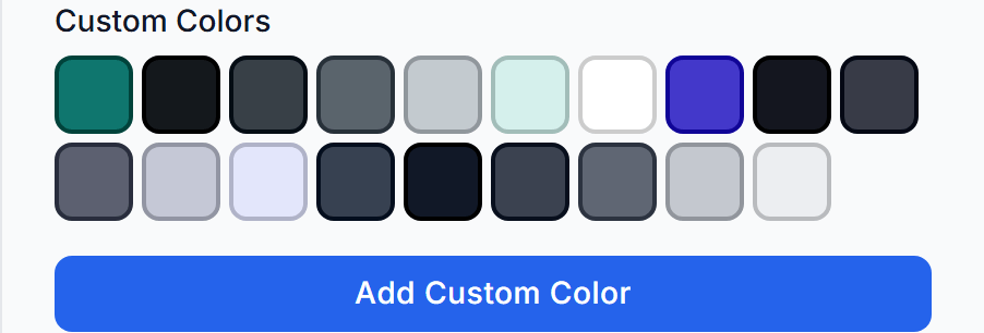 The document's colours and the Add Custom Color control in the Colour library.