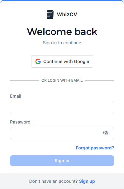 The sign-in form includes email, password and password recovery.