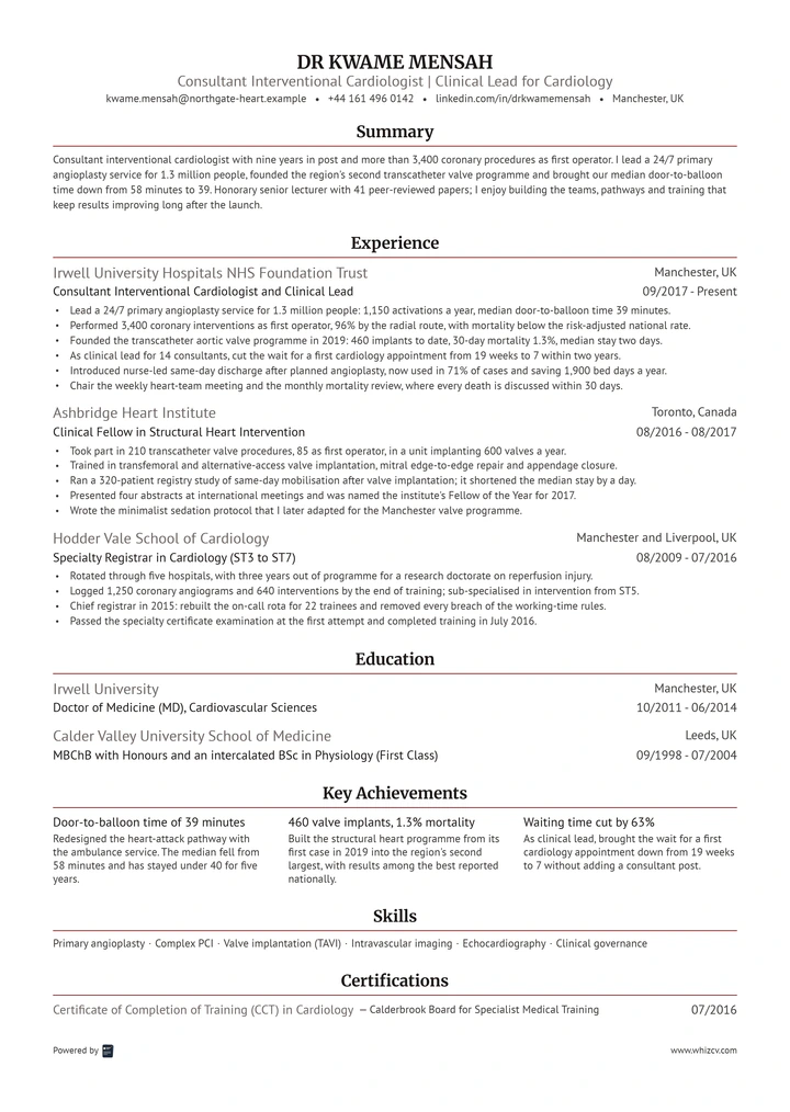 CV template preview: Ledger