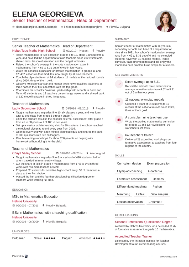 CV template preview: Vista